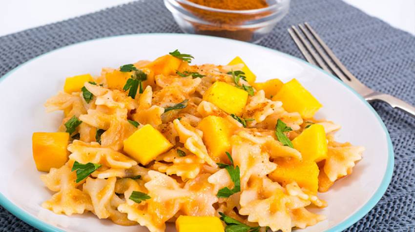 Pasta con calabaza y curry