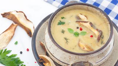 Crema de boletus, castañas y berenjenas